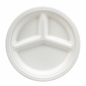 10" 3-Compartment Round Bagasse Plate