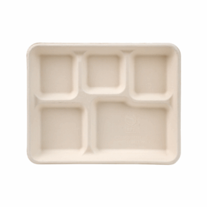 10" 5-Compartment Rectangle Bagasse Tray